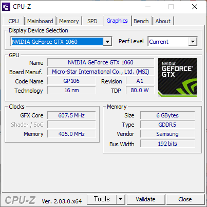 [SurplsTimes] MSI GP63 Leopard 8RE Teardown - Graphic, Nvidia GeForce GTX 1060 GDDR5 6GB [Source=CPU-Z]